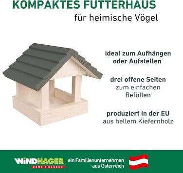 Годівниця для птахів Windhager Feldberg з дерева (сосна) | Стиль Landhaus | Містка, на три сторони, стійка до погодних умов | 20,50 x 21 x 23,50 см