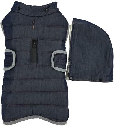 Теплий зимовий одяг для собак - тепла куртка в клітинку для собак, одяг для собак, жилет з капюшоном, знімний для маленьких, середніх та великих собак (2XL: Обхват грудей (68-85 см), Джинсовий блакитний)