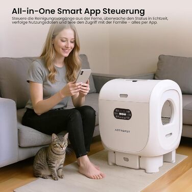 Автоматичний лоток для котів AstroPet 101L з самоочищенням, килимком, керуванням через додаток, великий XXL, для кількох котів, з двома входами, UV-стерилізація, дезодорація негативними іонами кисню, сірий