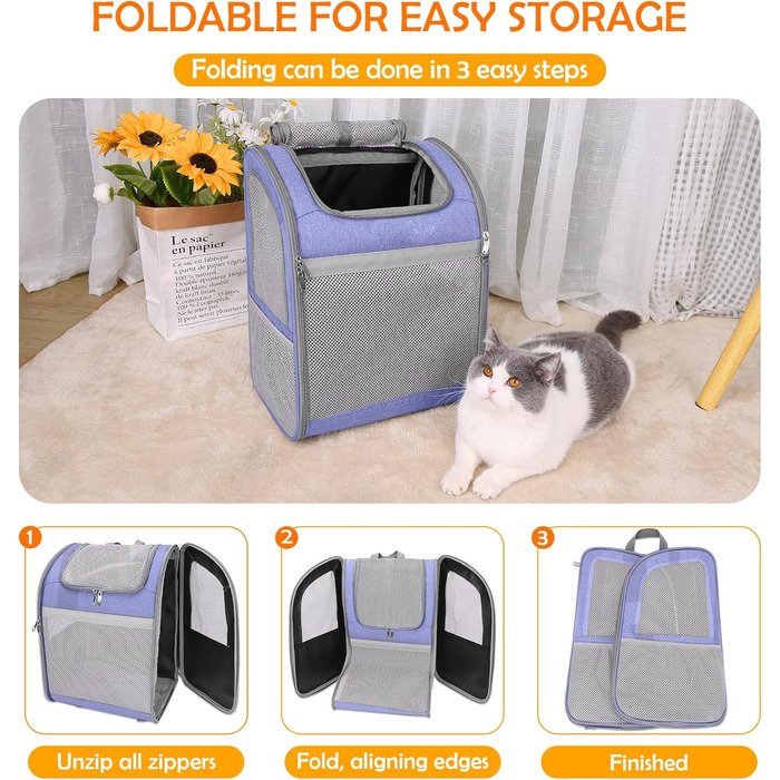 Рюкзак-переноска для собак та котів ALLSOPETS, фіолетовий. З безпечним ременем та світловідбиваючими смугами, для подорожей