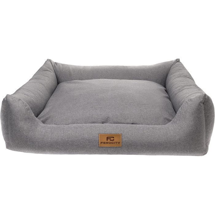 Крісло-ліжко для собак Ferocity з м'яким бортиком та двосторонньою подушкою, матеріал Cordura та велюр, сірий та бежевий, 85x70 см