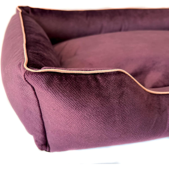 Собаче ліжко з велюру, миється, з високими бортиками – для маленьких та великих собак (M (80x50x18 см), слива)