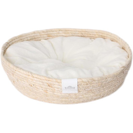 Кругле ліжко для домашніх тварин Dehner Premium Lovely, Ø 45 см, біло-бежеве, з натуральних матеріалів та плюшу