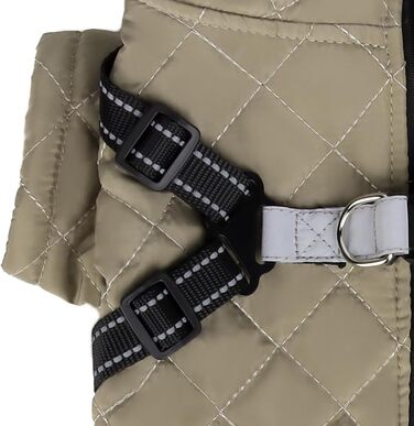 Теплий водонепроникний зимовий пуховик для собак Lalzoo LUVI 2-в-1 з інтегрованим нашийником – для маленьких та середніх собак, світлодіодна куртка, бежевий, розмір S