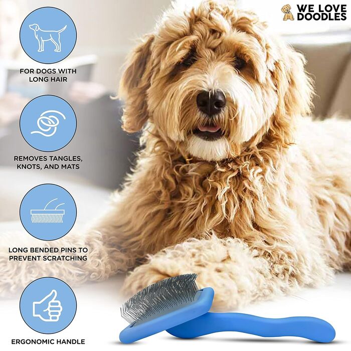 We Love Doodles - щітка для вичісування собак середніх і довгошерстих порід, зручна ручка, синя