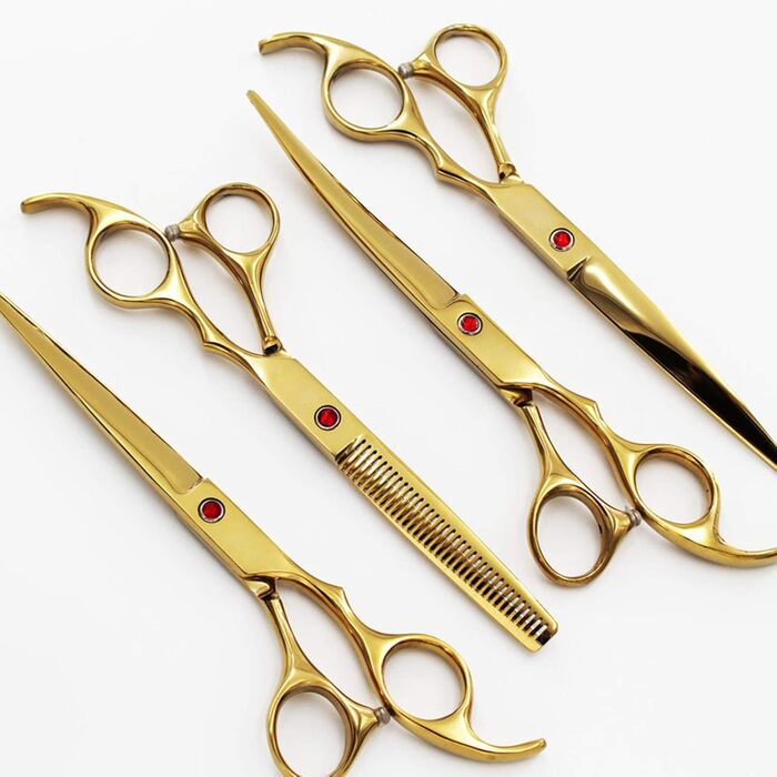 Набір професійних ножиць для грумінгу собак 5 в 1, 7 дюймів, нержавіюча сталь, включає прямі, фінішні та зігнуті ножиці, гребінець