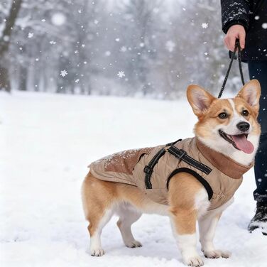 Зимова куртка для собак, тепла вітрозахисна куртка для собак середнього розміру з отвором для шлейки, одяг для домашніх тварин, жакет для лижного спорту (Хакі, L)
