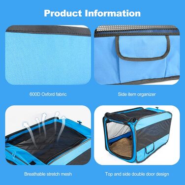 Складана переносна переносна коробка для собак Ergocar для автомобіля, блакитна, з підстилкою з флісу