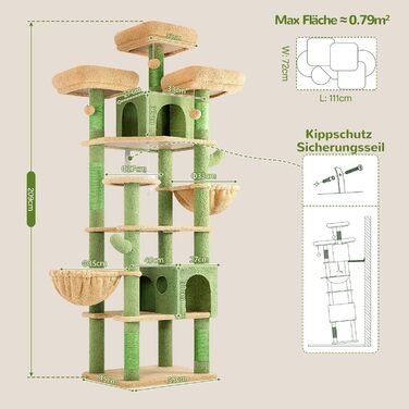 Драбина-кіготь Globlazer XXL, 209 см, з 3 м'якими сидіннями, 2 будиночками, 2 кошиками, великою платформою, іграшками для котів. Стабільна для 3-5 котів.