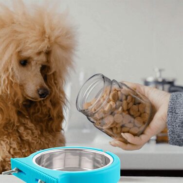 Набір мисок для корму для клітки, підвісні, знімні, з нержавіючої сталі, для собак, котів, дрібних тварин, блакитні, з гофрованим затискачем