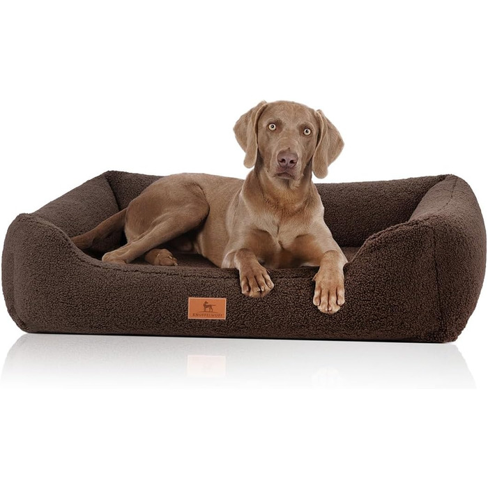 Ортопедичне собаче ліжко Knuffelwuff з м'якого штучного хутра, вовна, XXL 120 x 85 см, коричневе | Знімний чохол | Практичне прання | Для великих, середніх та маленьких собак, розмір 120 x 85 x 25 см