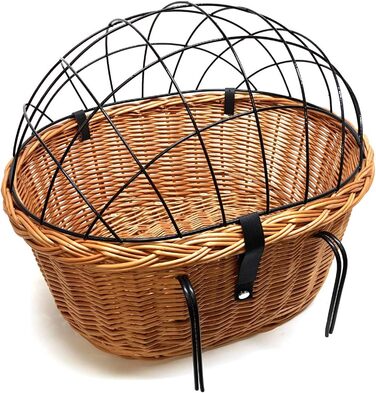 Кошик для велосипеда XXL для собак, плетіння з лози, овальний з гратами, 56 x 44 см (N-S) + подушка
