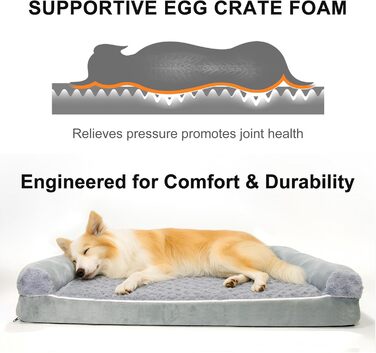 Ортопедичне ліжко для собак 90x65x18 см, сірого кольору - зручне собаче ліжко з бортиками, м'який дизайн з рожевими квітами, знімний та пральний чохол, неслизьке та водонепроникне покриття, підходить для собак середніх розмірів (L 90 x W 60 x H 18 см)