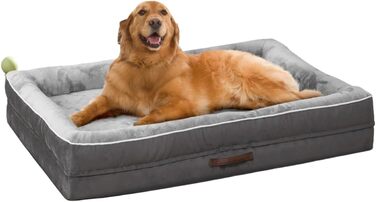 Ортопедичне ліжко для собак великих порід, кошик для собак, що можна прати, з піною у формі яйця, водовідштовхуване ліжко для собак з неслизьким дном та чотиристоронньою подушкою (сірий, 61x91x18 см)