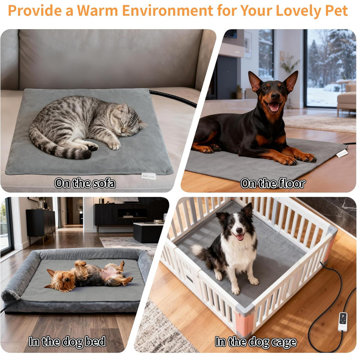 Електричний нагрівальний килимок BECEMURU для котів та собак 45x40 см з регулюванням температури та таймером