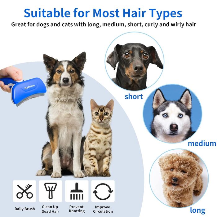 Професійна щітка для догляду за шерстю собак, видалення підшерстя, велика, блакитна, розмір L