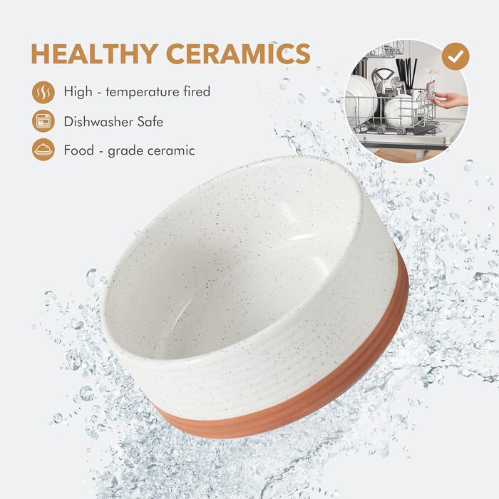 Керамічна миска для собак середніх порід, протиковзна, з основою, для корму та води, 18,5 см, 1200 мл, колір ванільне білий