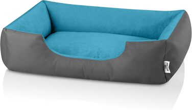 Ліжко для собак BedDog XL - м'яке ліжко-корзина для середніх собак BLUE-ROCK (сірий/блакитний), 100 x 85 x 23 см, знімний чохол
