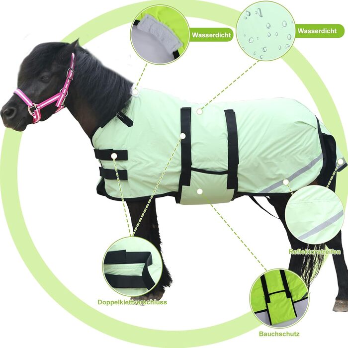 Gallopoff 300D Попона для поні/шетландського поні, 150 г/м², водонепроникна, дихаюча, зимова, міцна, для поні, лошат, міні- та карликових коней (зелена, 75-85 см)