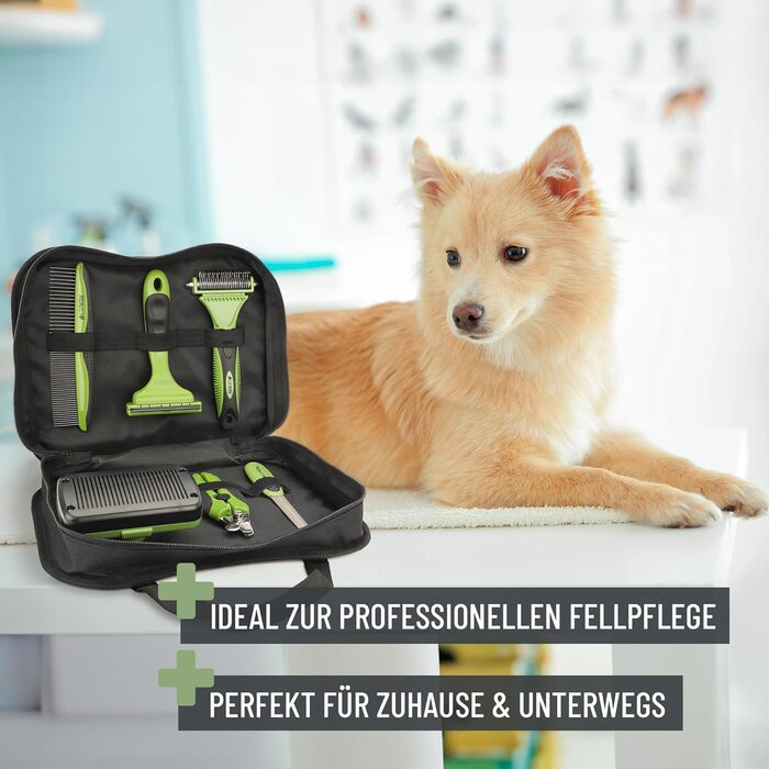 Набір для догляду за шерстю ReaVET для собак та котів (6 предметів): щітка, знімач ковтунів, щітка для підшерстка, гребінець від бліх, ножиці для обрізання кігтів, сумка для аксесуарів