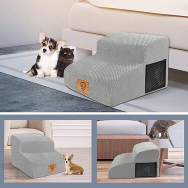 Сходинка для собак HEVOL 2 сходинки, сіра. Зручна та водонепроникна сходинка для маленьких собак та котів на ліжко та диван. Виготовлена з високощільну губку, знімний та миючий чохол.