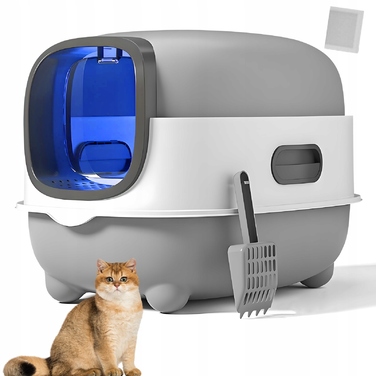 Закритий лоток для котів Globani, сірий, з підсвіткою та висувною шухлядою, 39x35x37 см