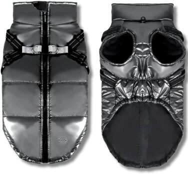 Водонепроникна куртка для собак 2-в-1 зі вбудованим шлейкою – зимова куртка з відбиваючими елементами для собак маленьких, середніх та великих порід – вітронепроникна, зручна та легка у догляді, сіра, розмір S