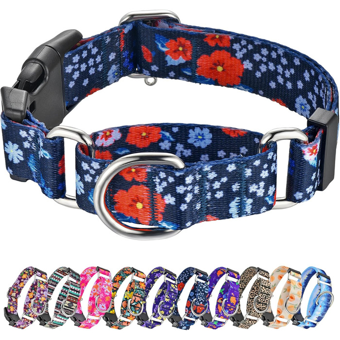 Нашийник для собак Hikiko Martingale, класичний, міцний, надійний, для малих, середніх та великих собак, розмір L (Plum Blossom, Medium)