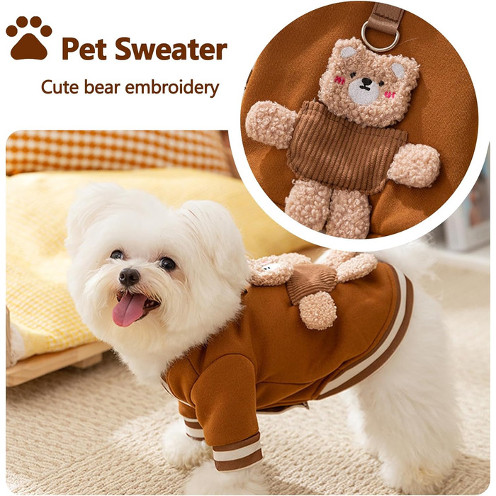 Теплий зимовий пуловер для собак Галатея з кільцем D, коричневий (M)