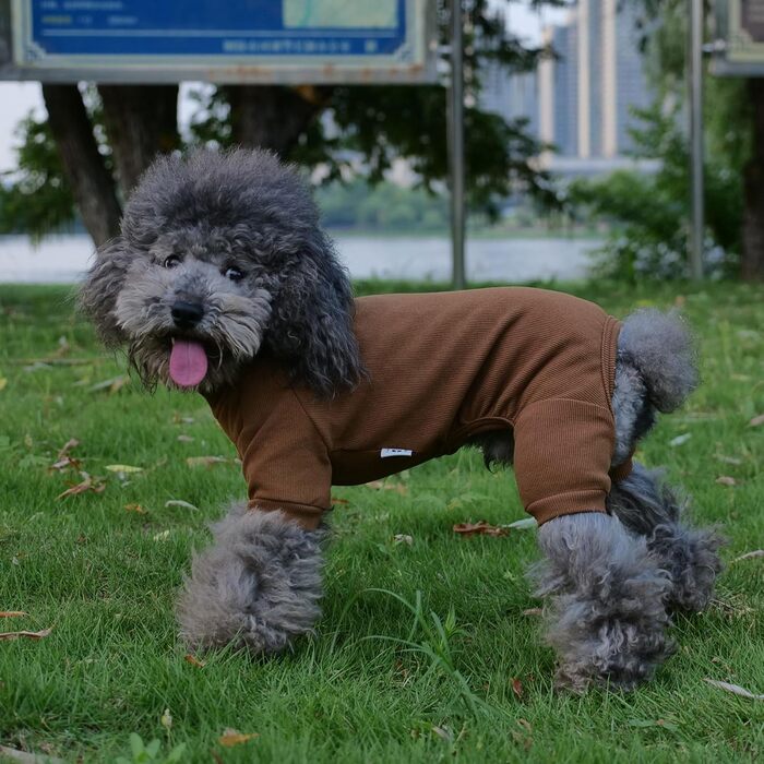 Піжама для собак Lovelonglong, бавовна, в'язана, 4 лапи, для всіх сезонів, теплий боді для собак великих, середніх та маленьких порід, колір кава, розмір L