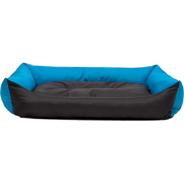 Крісло-ліжко для собак, м'яке лежання для тварин, 82 x 60 см, чорний колір, з екологічної льону, з блакитними боковинами