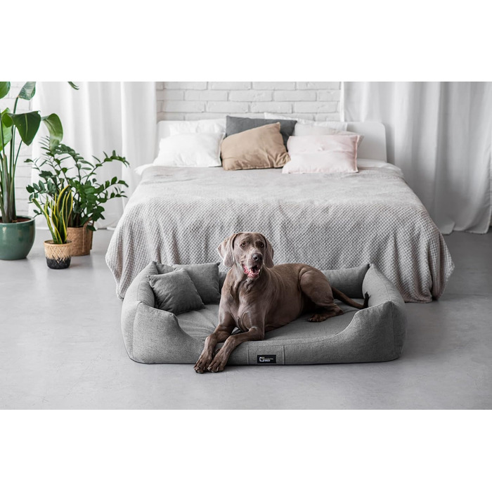 Ортопедичне ліжко для собак Bruno Grosse, середнього та малого розміру - подушка для собак, килимок для собак з тканини Aura - піна з пам'яті, м'яка, довговічна, зносостійка, стійка до розривів (L, Темно-сірий) L Темно-сірий