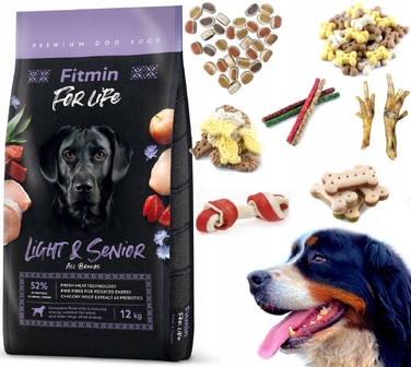 Корм для дорослих та літніх собак FITMIN Dog For Life Light Senior, 12 кг