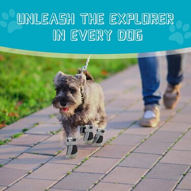 Чоботи для собак, захист подушечок лап, Outdoor, 4 шт. З відбиваючим кріпленням на липучці, дихаючі, регульовані, для малих та середніх собак (Чорний, 5)