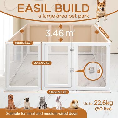 Кізохід для собак Citylife 6-TLG 60см, складаний вольєр для собак з дверцятами, вольєр для собак у квартиру, великий кізохід для собак, котів, кроликів, дрібних тварин, з неслизьким покриттям, прозорий (12-TLG 75CMH)