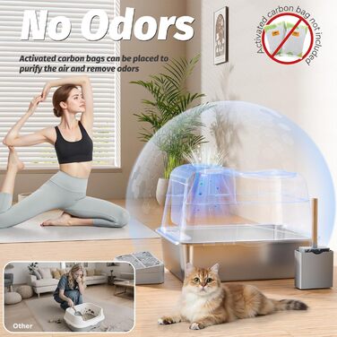 XXL Лоток для котів зі сталі з кришкою, 110° поворотна кришка, закритий лоток для котів, великий об'єм 40л з совочком та педальним механізмом, без запаху, захист від протікання та легке очищення, 60х42х44 см