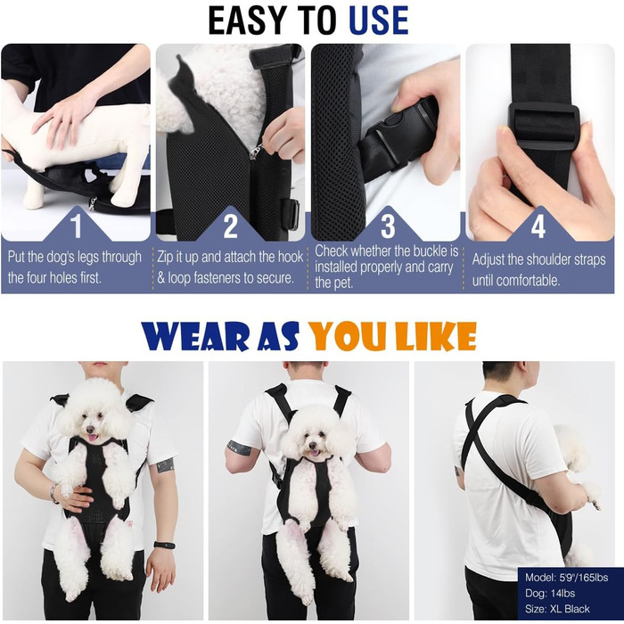 Pawaboo Рюкзак-переноска для тварин, регульований, для собак та котів середніх розмірів (Denim Blue, S)