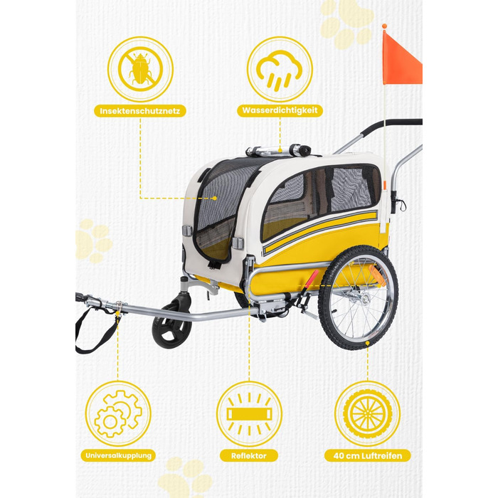 Причіп для собак SEPNINE® 2-в-1 для велосипеда та джоггінгу, до 30 кг (жовтий)