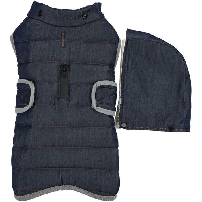 Теплий зимовий одяг для собак - тепла куртка в клітинку для собак, одяг для собак, жилет з капюшоном, знімний для маленьких, середніх та великих собак (2XL: Обхват грудей (68-85 см), Джинсовий блакитний)