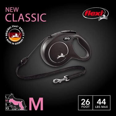 Flexi Classic повідок для собак (канатна), ергономічна, міцна, не заплутується, до 20 кг, 7,9 м, розмір M, чорна, 1 шт.