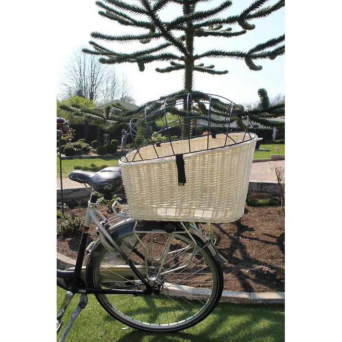 Корзина для собак на багажник Marcus Hundefahrradkorb XXL з плетіння з лози та металевим ґратом, з подушкою