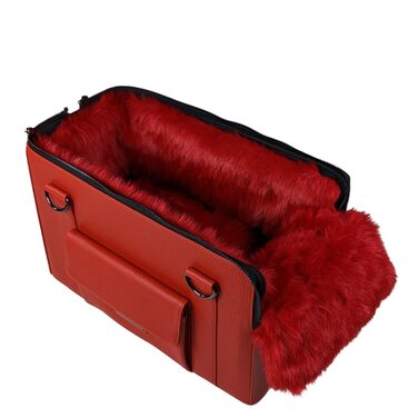 Сумка-переноска для собак MYXA Classi з знімною сіткою на даху та зовнішньою кишенею (Квітковий принт, червоний)