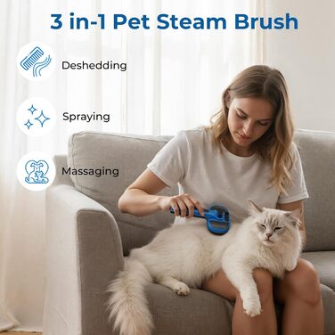 Побутова щітка для котів Pecute з парою та спреєм, багатофункціональна, для масажу та догляду за довгошерстими тваринами (блакитна)