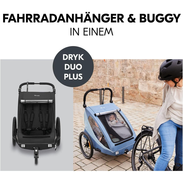 Фарм-причіп Hauck Dryk Duo Plus Set для 2 дітей з люлькою, тентом та дощем. Складається, з підвіскою та функцією коляски (Чорний)