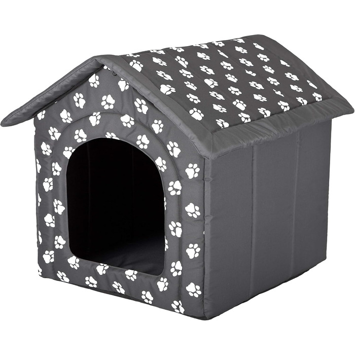 Будиночок для собак і котів HobbyDog, середній розмір, знімний дах, для дому, 60x55x60 см, графіт з білими лапками