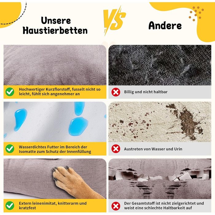 Ортопедичне ліжко для собак OUPEIWAWA, XL, хакі: м'яке, з високим бортиком, знімний чохол, антиковзаюче, для дому та авто