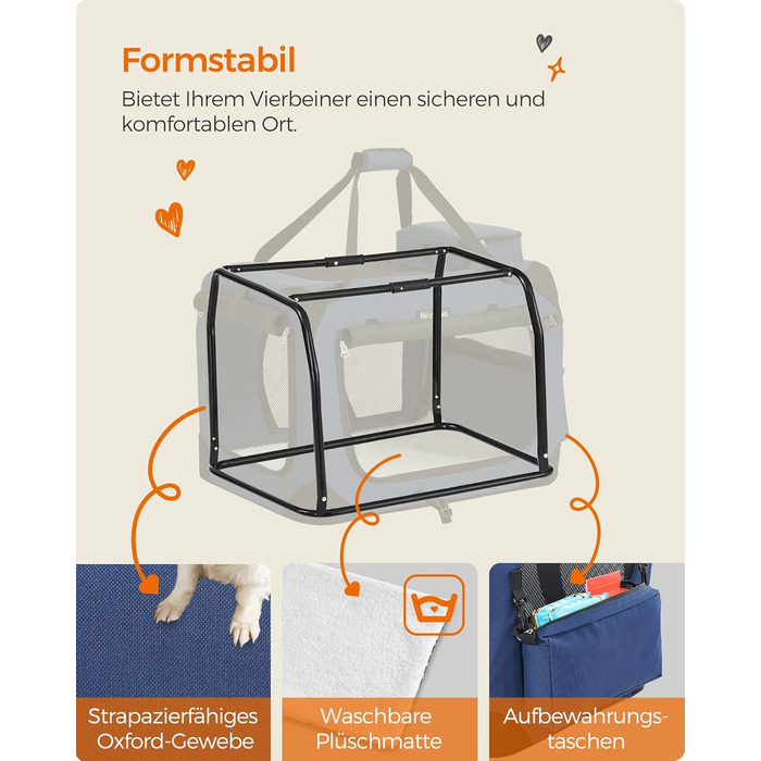 Клітка для собак Feandrea, переноска для собак XL, 81 x 58 x 58 см, з металевим каркасом та ручками, дихаюча, з кишенями