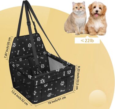 Сидіння-бустер для собак PetsHome, складане, водонепроникне, дихаюче, з оксфорду, для малих і середніх собак та цуценят, чорний малюнок