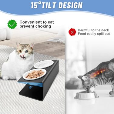 Підвищена годівниця для котів 2 шт. з кераміки на металевому стійці - годівниця для котів та цуценят, набір для корму та води