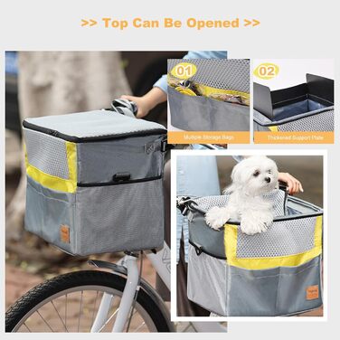 PETCUTE Кошик для собак на велосипед, з ременем безпеки, жовто-сірий, до 7.5 кг